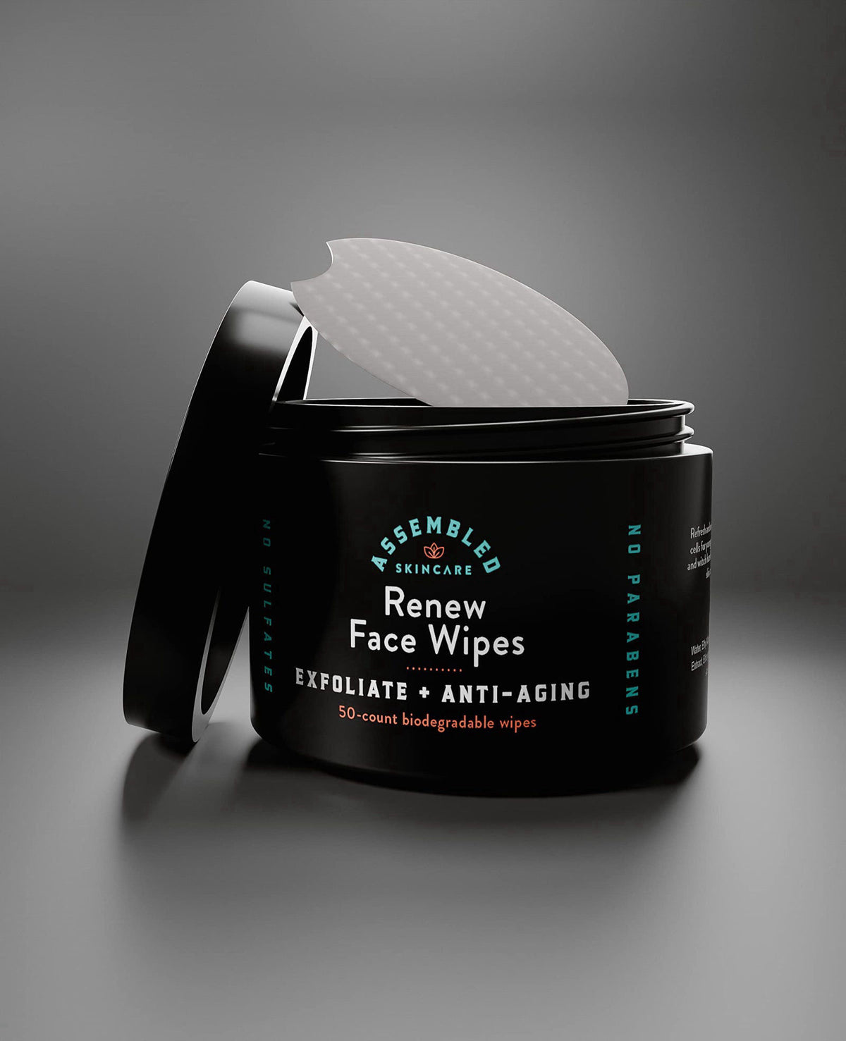 ASSEMBLED Renew Face Wipes, 50-Count (Pack of 1). Exfoliating, anti-aging, and pre-shave face wipes. – full view