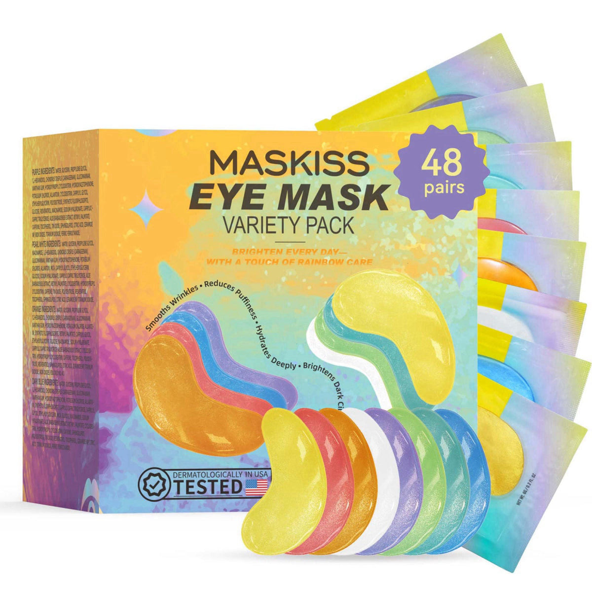 Maskiss Under Eye Patches Variety Pack (48 Pairs), Eye Masks for Dark Circles Puffy Eyes With 8 Colors (6 Pairs/Color), 