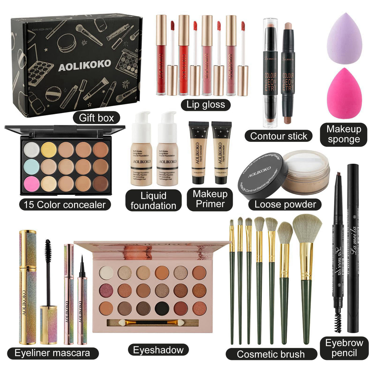 AOLIKOKO All in One Makeup Kit for Women Full Kit,Makeup Set for Women,Including Eye, Face, Lip Makeup and Brushes, Long