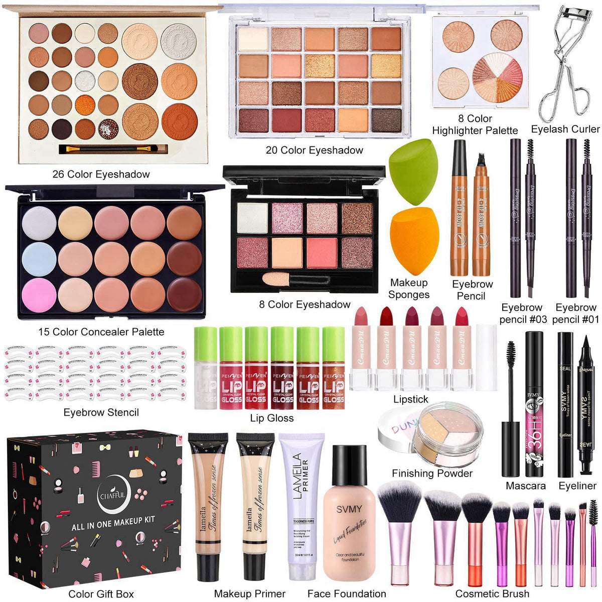 CHAFFUL All in One Makeup Kit for Women Full Kit, Makeup Gift Set Women & Beginner – close-up detail in Multicolor