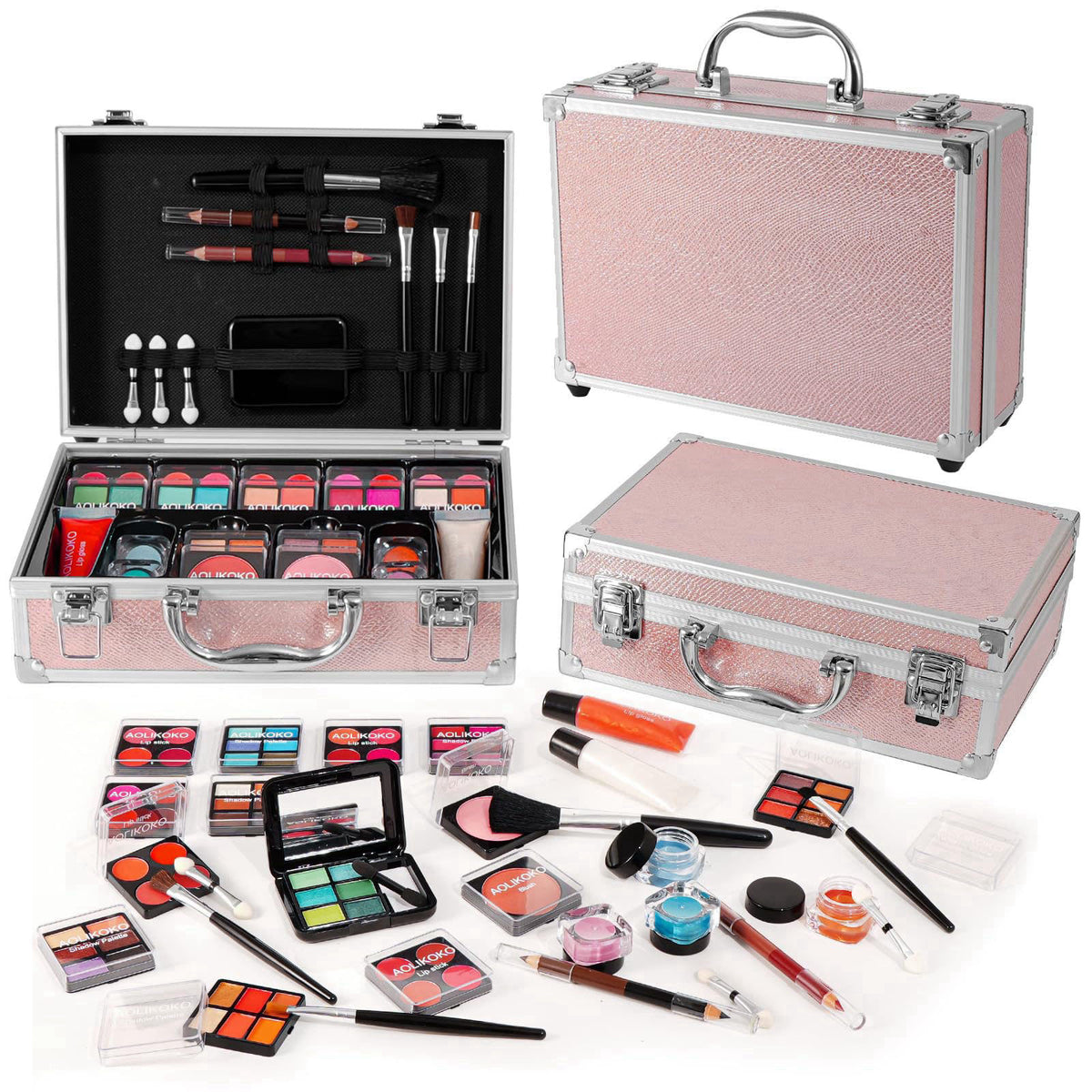 AOLIKOKO Makeup Kit for Teenager & Women Full Kit, All- In- One Makeup Set With The Cosmetic Train Case, Professional Ma