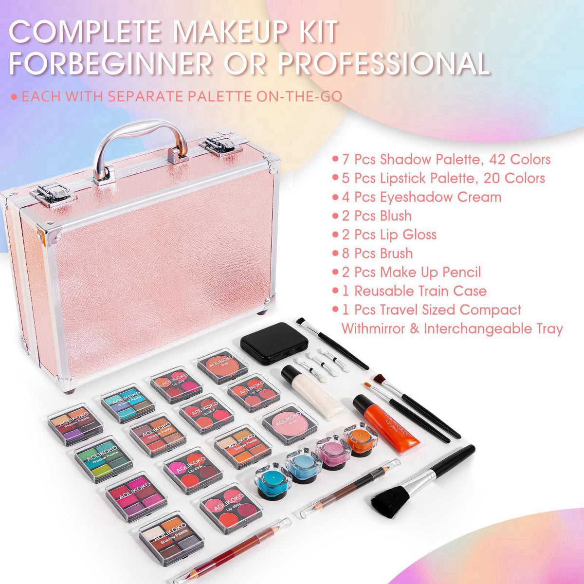 AOLIKOKO Makeup Kit for Teenager & Women Full Kit, All- In- One Makeup Set With The Cosmetic Train Case, Professional Ma
