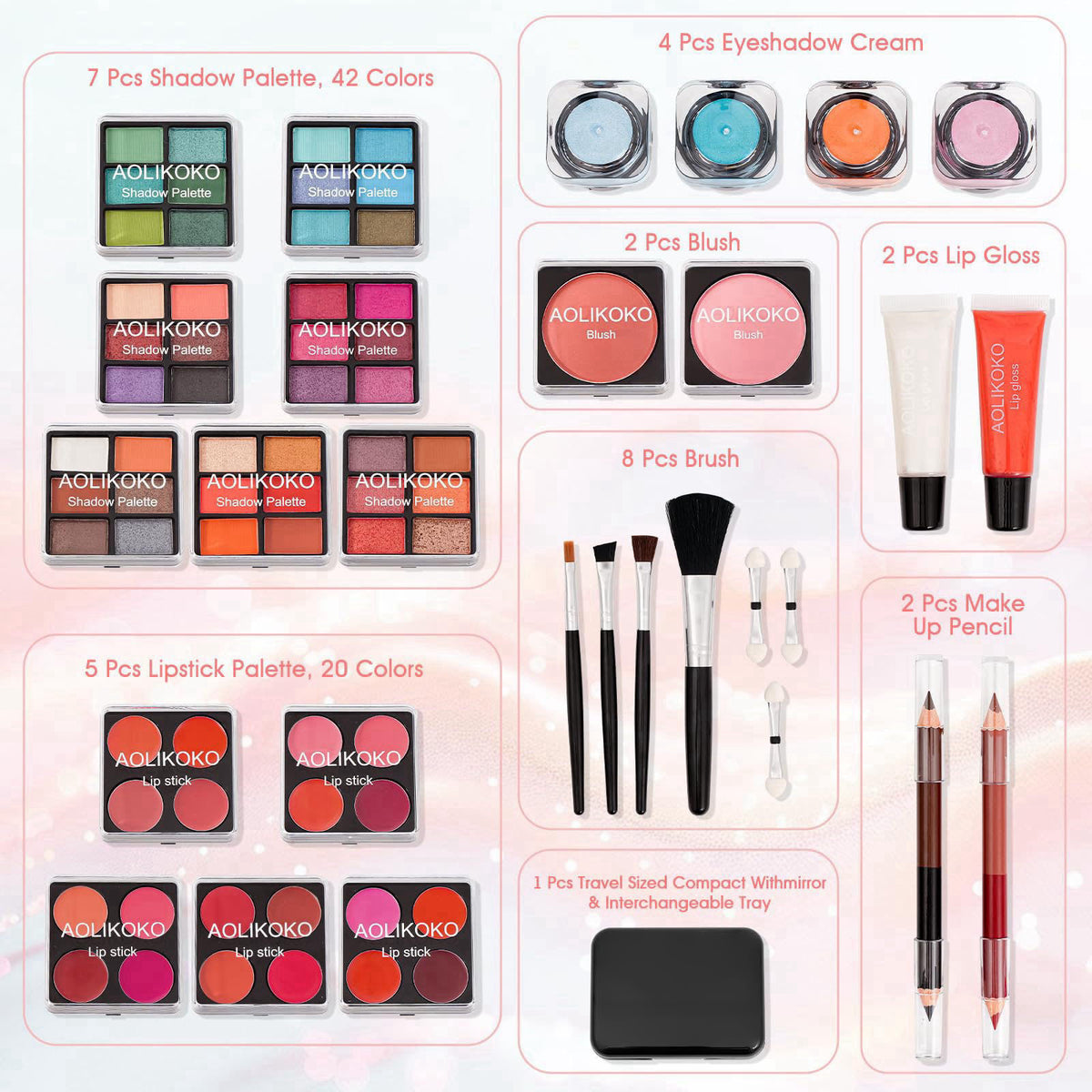 AOLIKOKO Makeup Kit for Teenager & Women Full Kit, All- In- One Makeup Set With The Cosmetic Train Case, Professional Ma