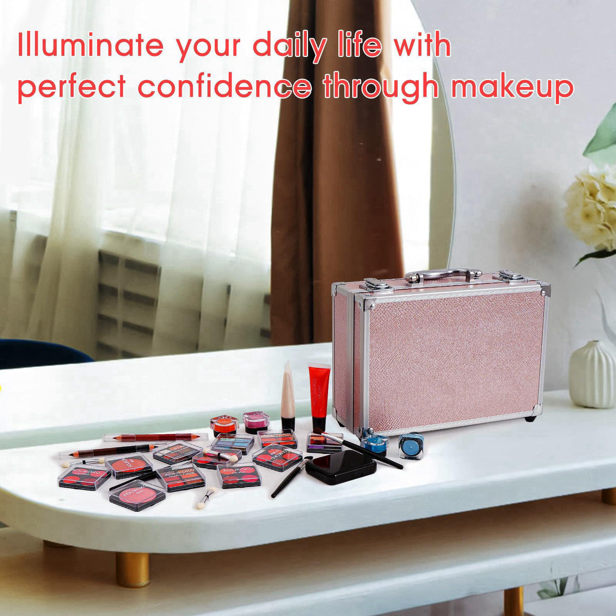 AOLIKOKO Makeup Kit for Teenager & Women Full Kit, All- In- One Makeup Set With The Cosmetic Train Case, Professional Ma