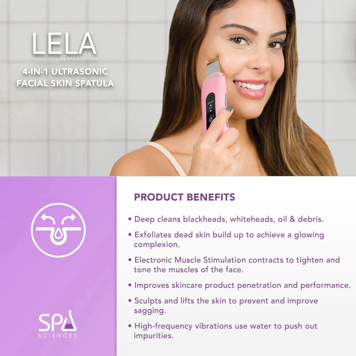 Spa Sciences - LELA - 4-in-1 Sonic Facial Spatula – close-up detail in Pink
