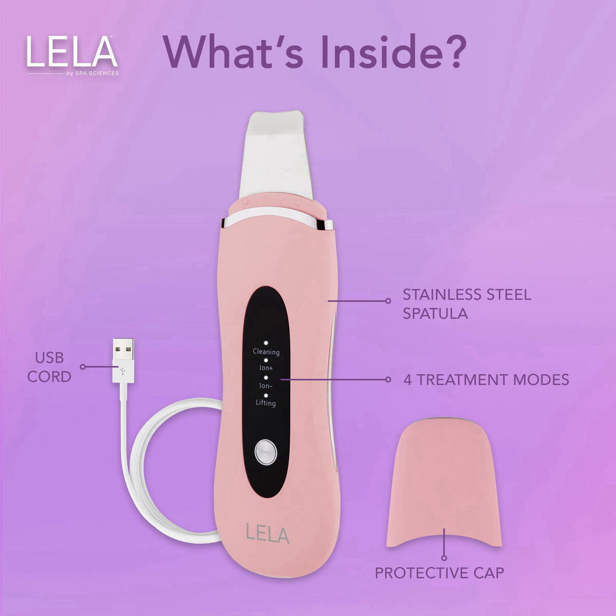 Spa Sciences - LELA - 4-in-1 Sonic Facial Spatula – packaging and label
