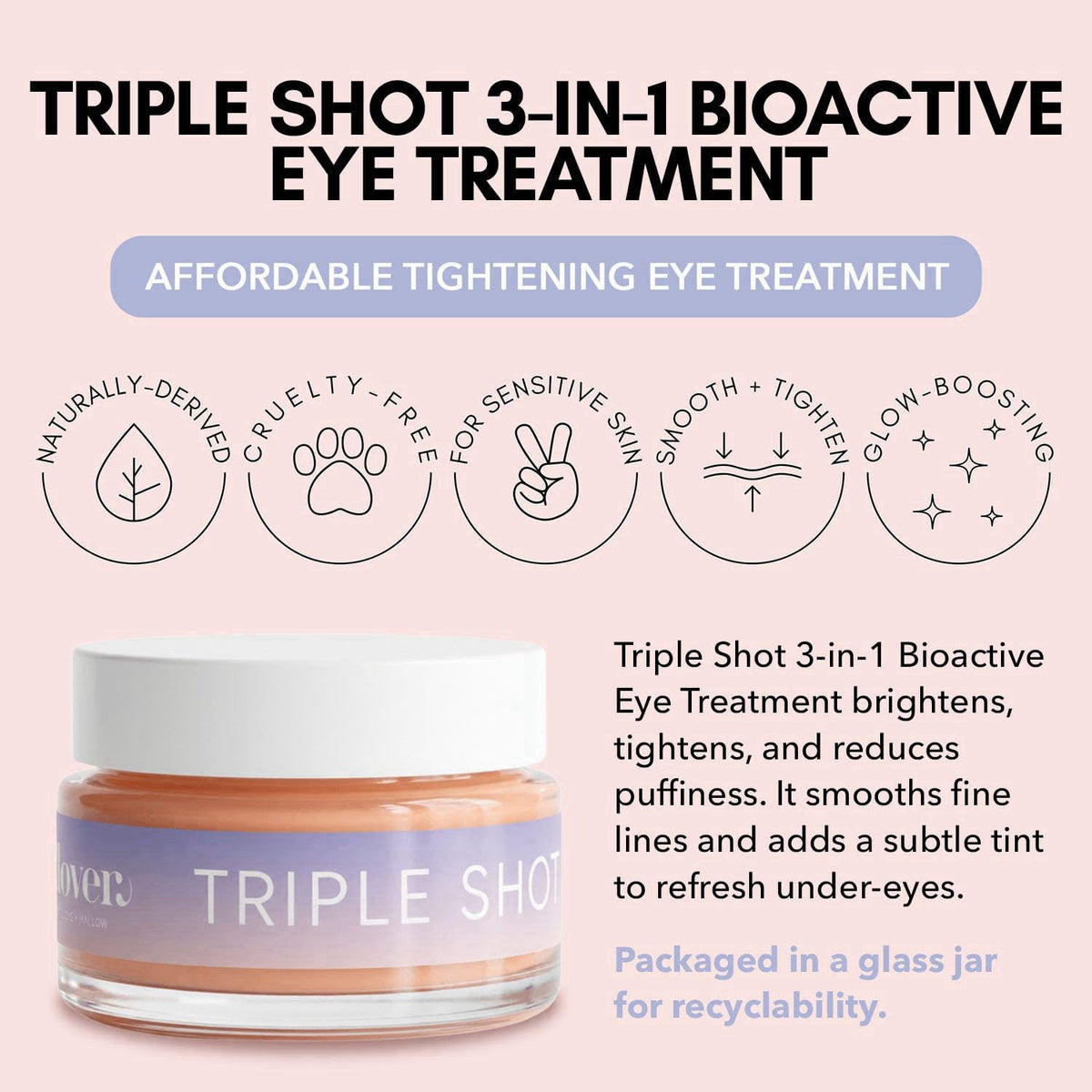 Clover Triple Shot 3-in-1 Bioactive Eye Treatment | Depuffing & Brightening Eye Cream with Coffee Extract, Peptides & Pl