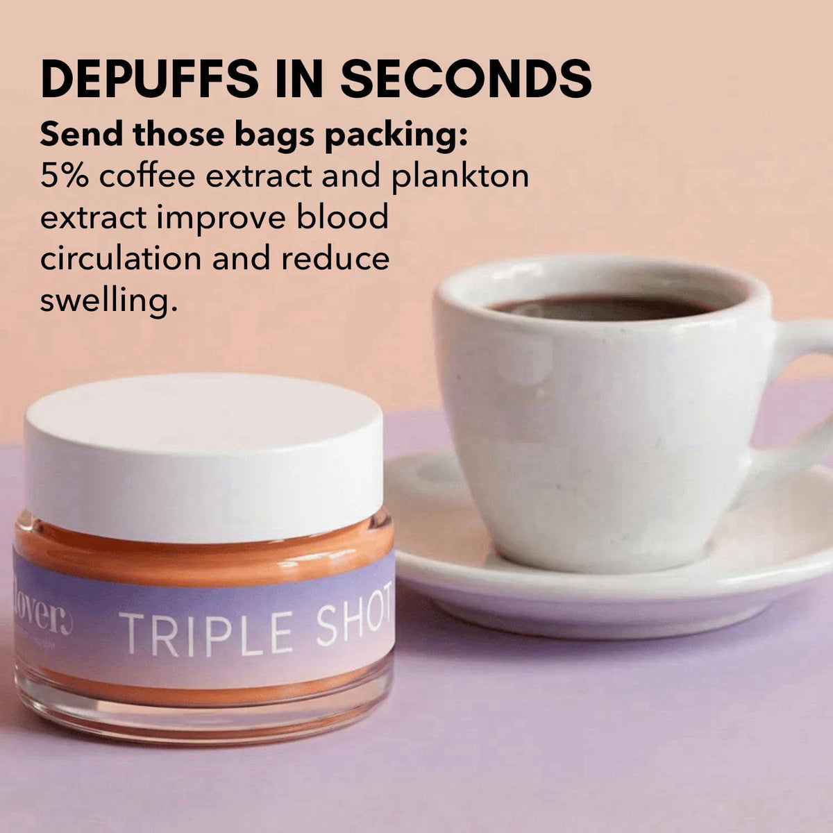Clover Triple Shot 3-in-1 Bioactive Eye Treatment | Depuffing & Brightening Eye Cream with Coffee Extract, Peptides & Pl