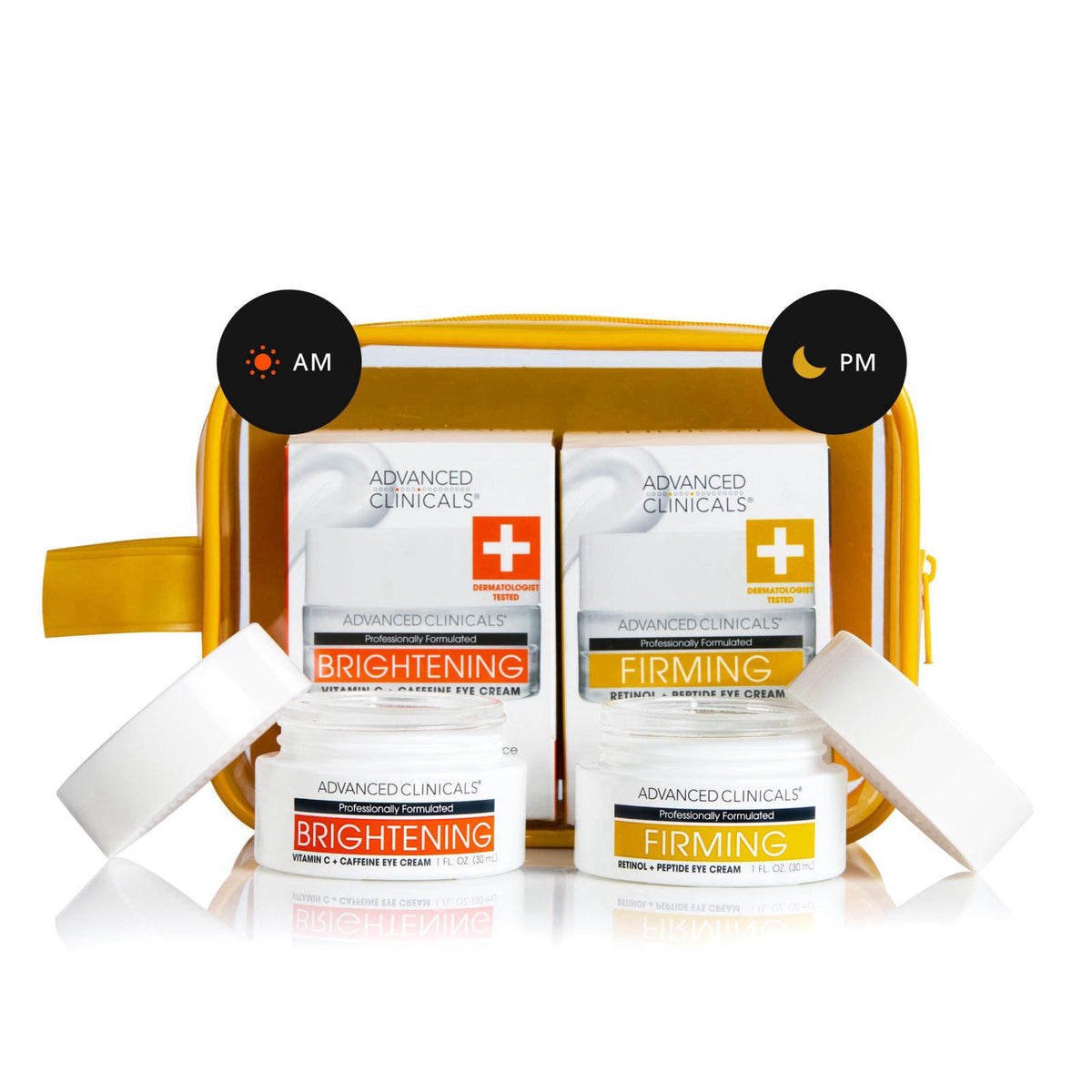 Advanced Clinicals Anti Aging Retinol Eye Cream + Brightening Vitamin C Under Eye Cream AM + PM 2pc Treatment Routine Sk