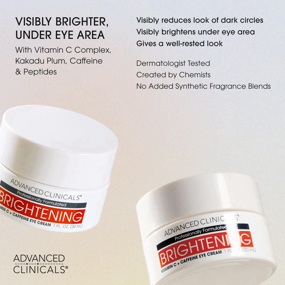 Advanced Clinicals Anti Aging Retinol Eye Cream + Brightening Vitamin C Under Eye Cream AM + PM 2pc Treatment Routine Sk