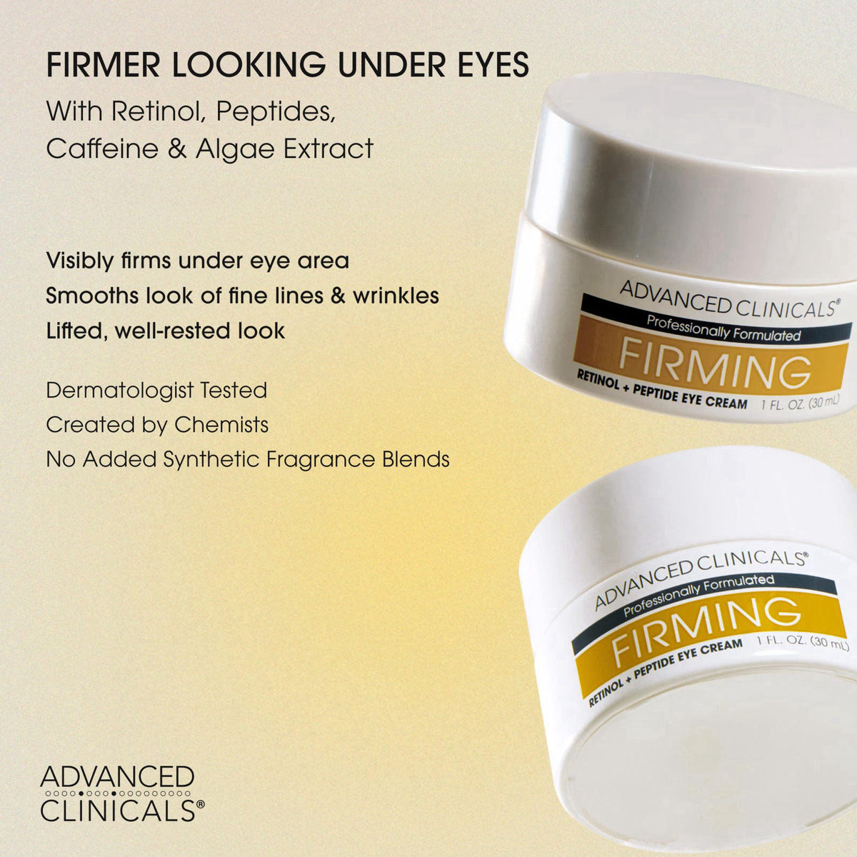 Advanced Clinicals Anti Aging Retinol Eye Cream + Brightening Vitamin C Under Eye Cream AM + PM 2pc Treatment Routine Sk