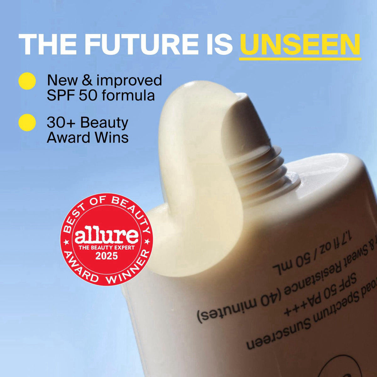 Supergoop! Unseen Sunscreen for Face, SPF 50 Clear & Invisible – back view and specifications