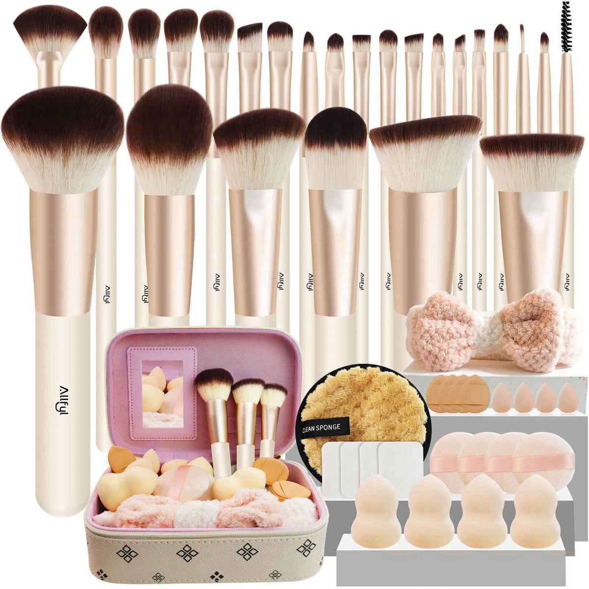 ALLFYL 49 Pcs Makeup Brushes Set, Professional Premium Make up Brushes Kit with Leather Case, Complete Makeup Brush Set 