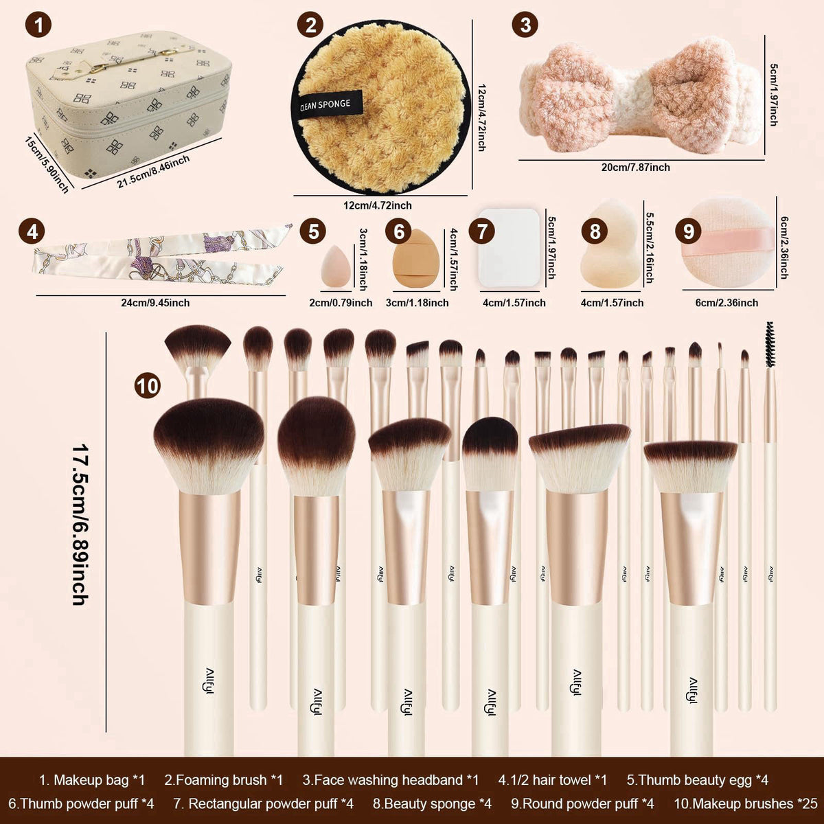 ALLFYL 49 Pcs Makeup Brushes Set, Professional Premium Make up Brushes Kit with Leather Case, Complete Makeup Brush Set 