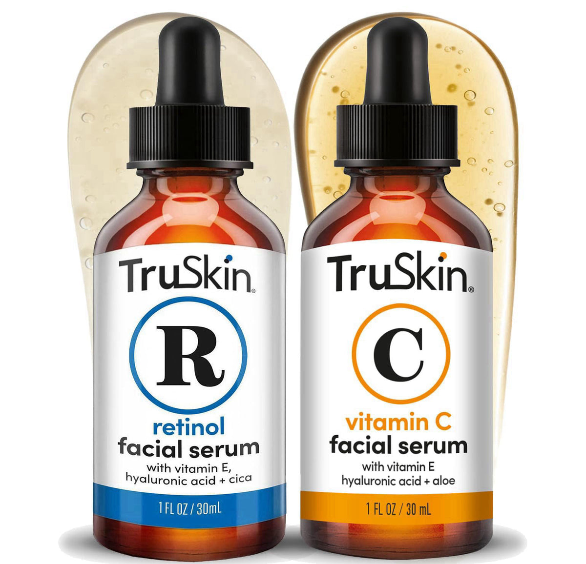 TruSkin Face Serum Duo - Vitamin C Serum & Retinol Serum for Face - AM & PM Anti Aging Skincare Routine - Brightening & 