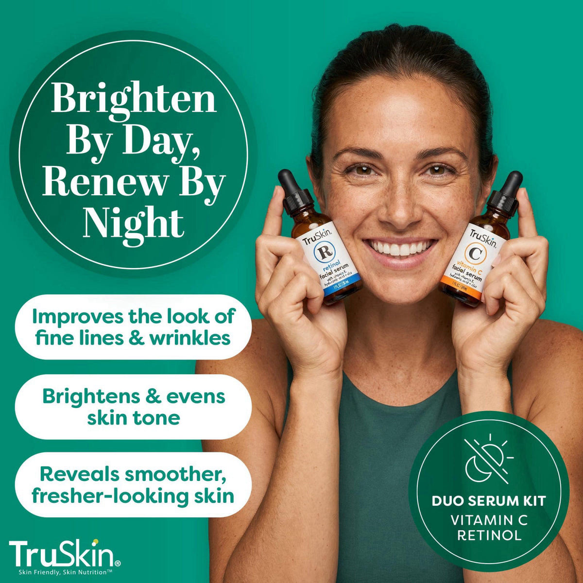 TruSkin Face Serum Duo - Vitamin C Serum & Retinol Serum for Face - AM & PM Anti Aging Skincare Routine - Brightening & 