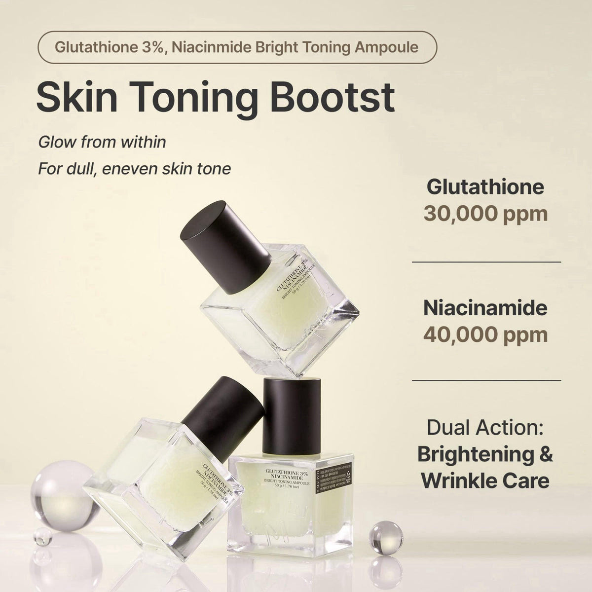 RAUME Bright Glow Glutathione Ampoule, Brightening Face Serum with 30,000ppm Glutathione, 40,000ppm Niacinamide and Cell