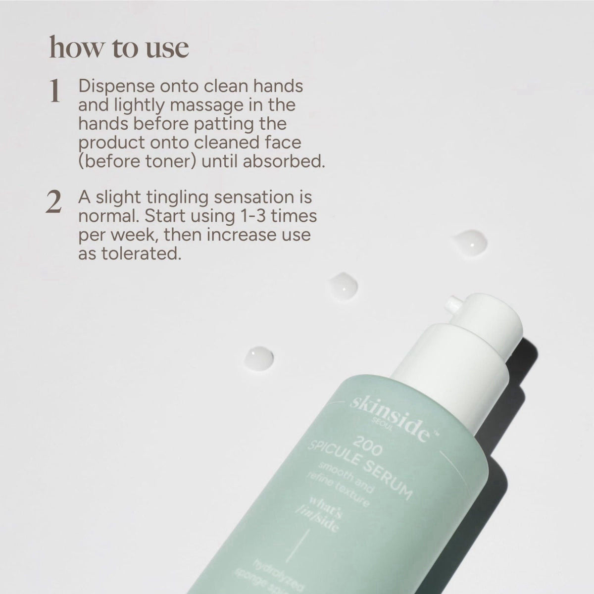 skinside SEOUL Spicule Serum – Texture Refining Korean Serum (1.85 fl oz) – back view and specifications