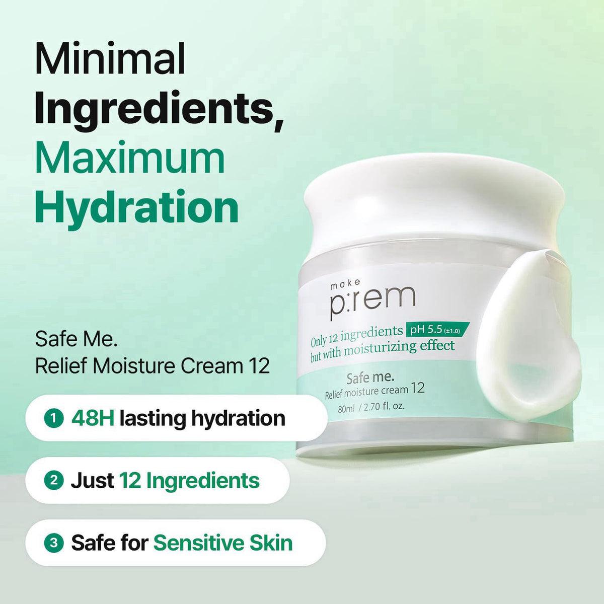 MAKEP:REM MAKE P:REM Safe Me. Relief Moisture Cream 12, 2.70 fl.oz. (80mL) – close-up detail