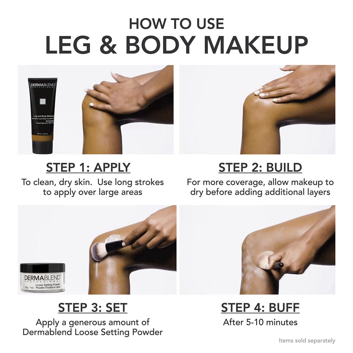 Dermablend Leg & Body Makeup Foundation SPF 25, 25W, 3.4 fl oz – back view and specifications