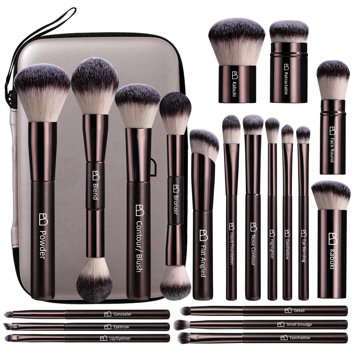BS-MALL Professional Makeup Brush Set with Travel Case, 20 PCS Synthetic – product photo (Brush Sets)