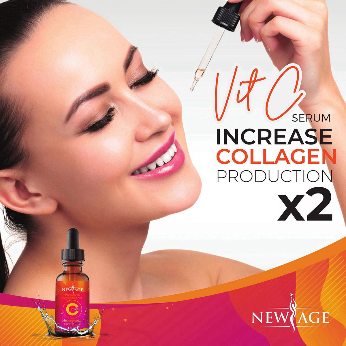 (2-PACK) Vitamin C Serum with Hyaluronic Acid for Face and Eyes - Natural Anti Aging Eye Serum - Facial Serum Fades Age 