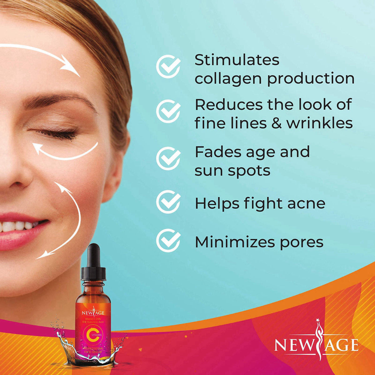 (2-PACK) Vitamin C Serum with Hyaluronic Acid for Face and Eyes - Natural Anti Aging Eye Serum - Facial Serum Fades Age 