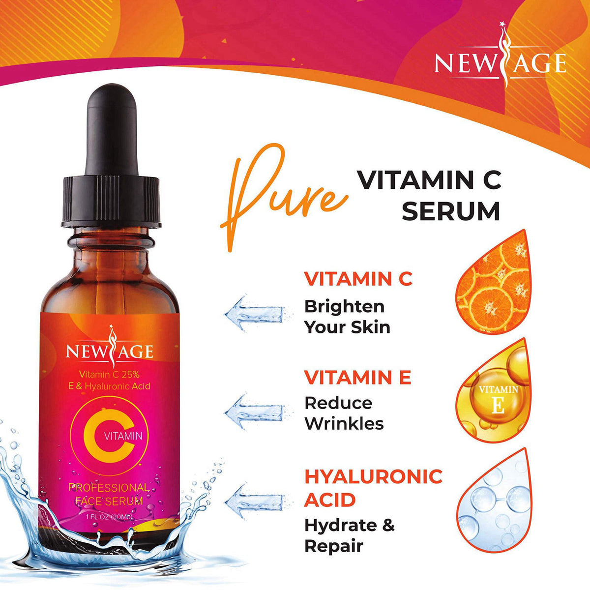(2-PACK) Vitamin C Serum with Hyaluronic Acid for Face and Eyes - Natural Anti Aging Eye Serum - Facial Serum Fades Age 