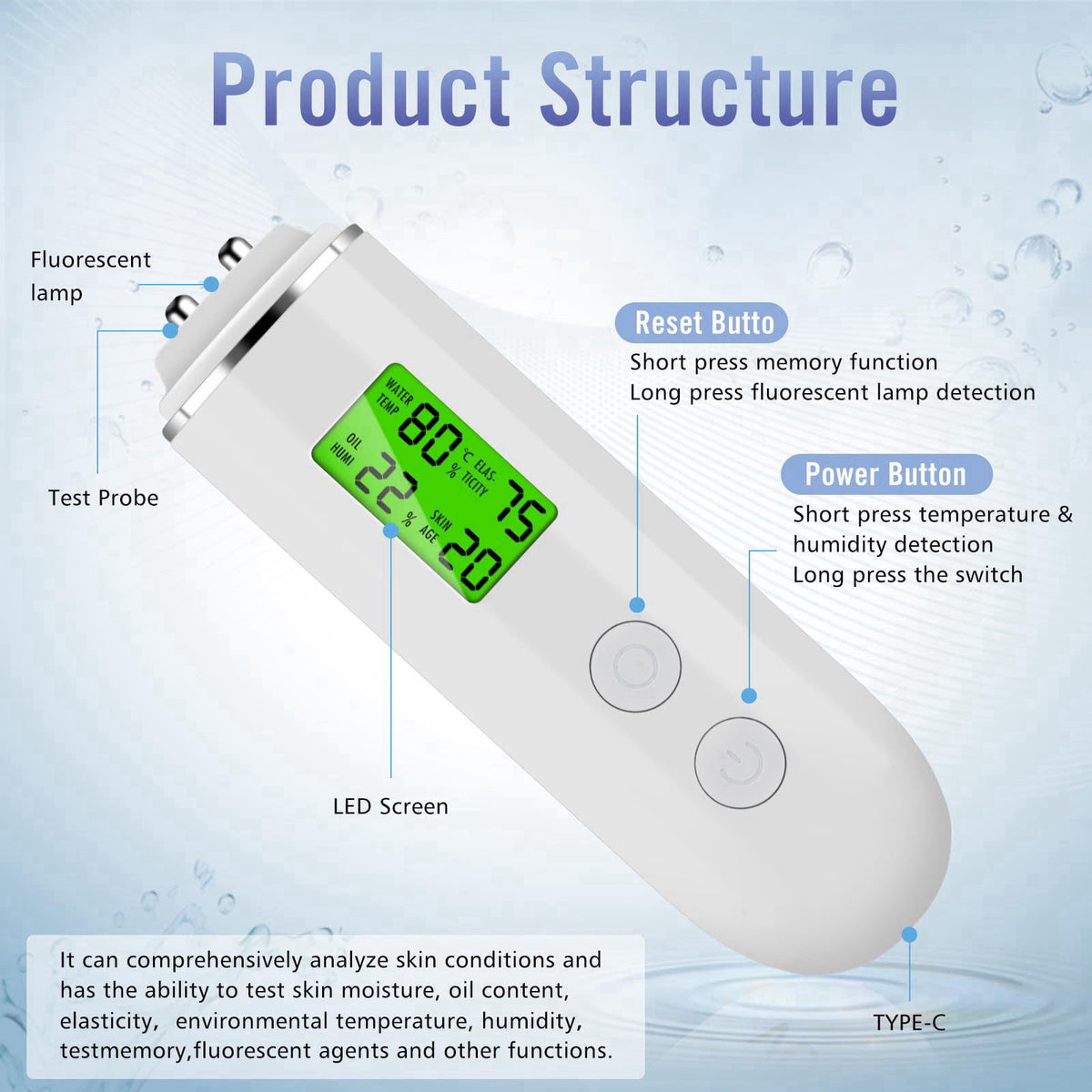 VOOADA LCD Digital Precision Skin Oil Content Analyzer, Moisture Tester Skin Monitor Detector, Face Care Tool for Beauty