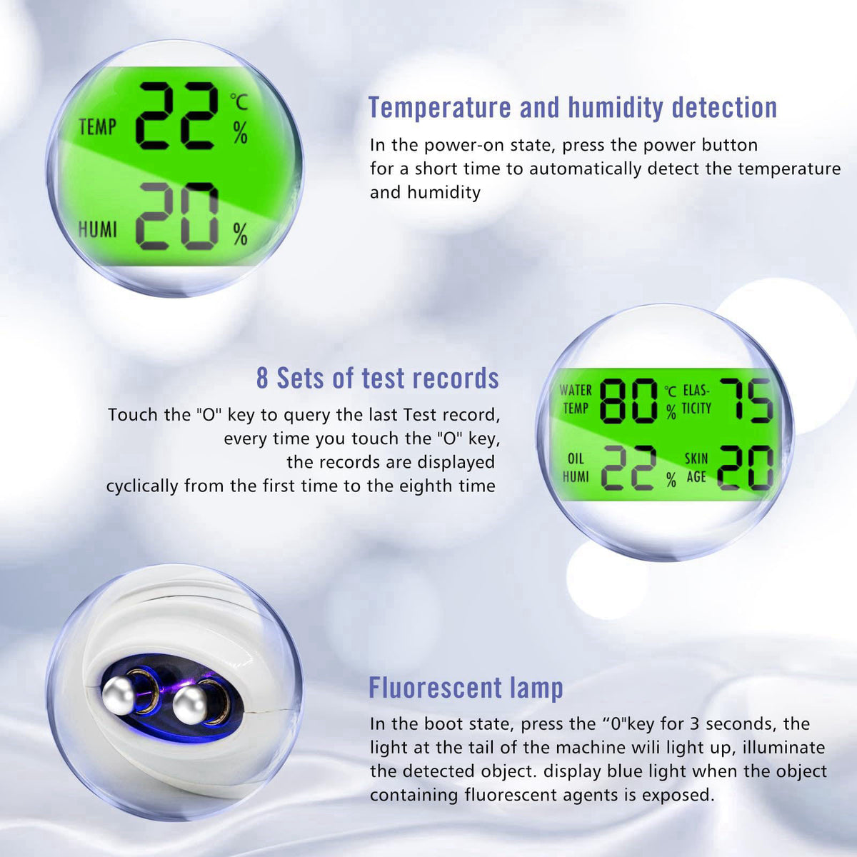VOOADA LCD Digital Precision Skin Oil Content Analyzer, Moisture Tester Skin Monitor Detector, Face Care Tool for Beauty