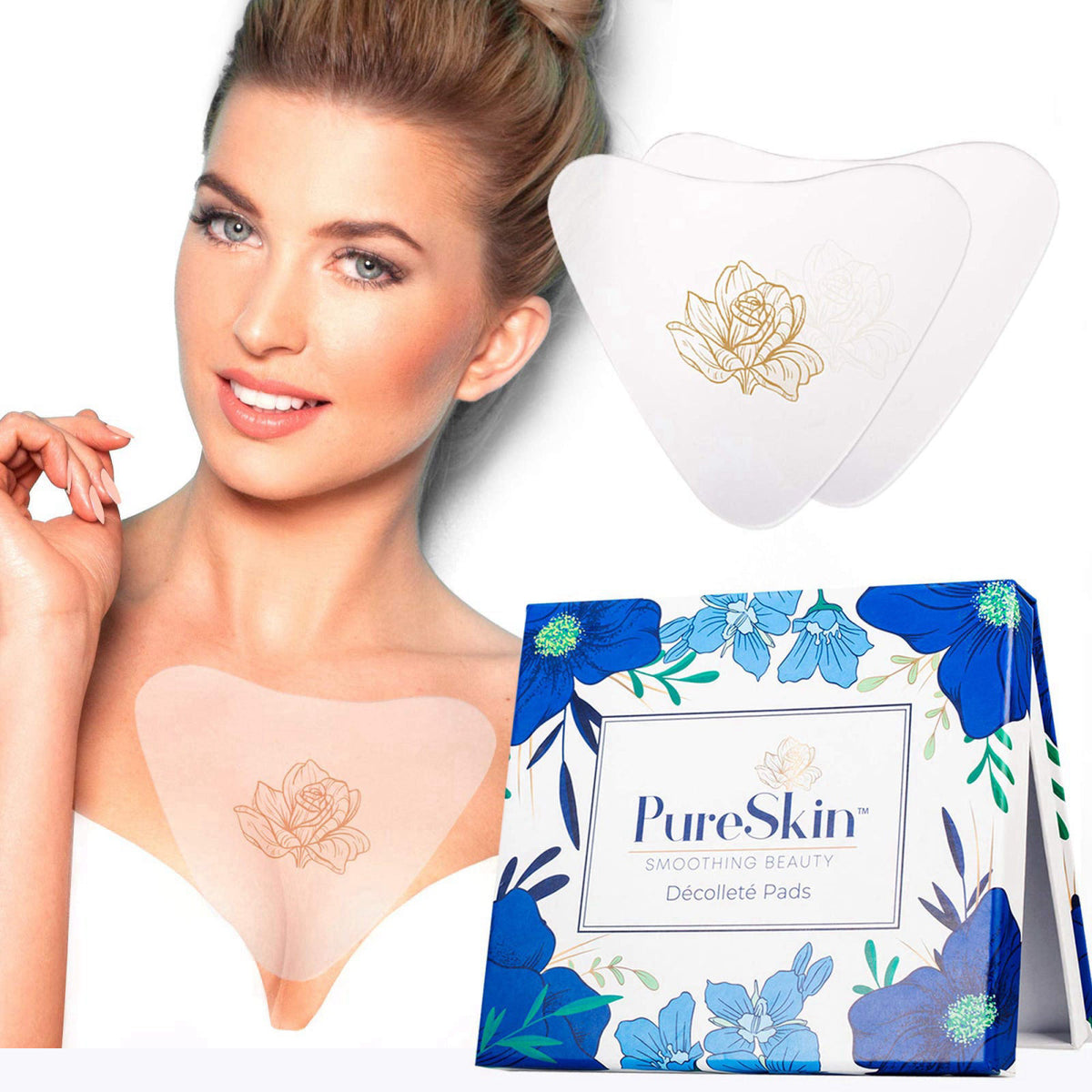 PureSkin SMOOTHING BEAUTY PureSkin Chest Wrinkle Patches – 4 Pack (60-Day Supply) – Silicone Chest Wrinkle Pads for Déco