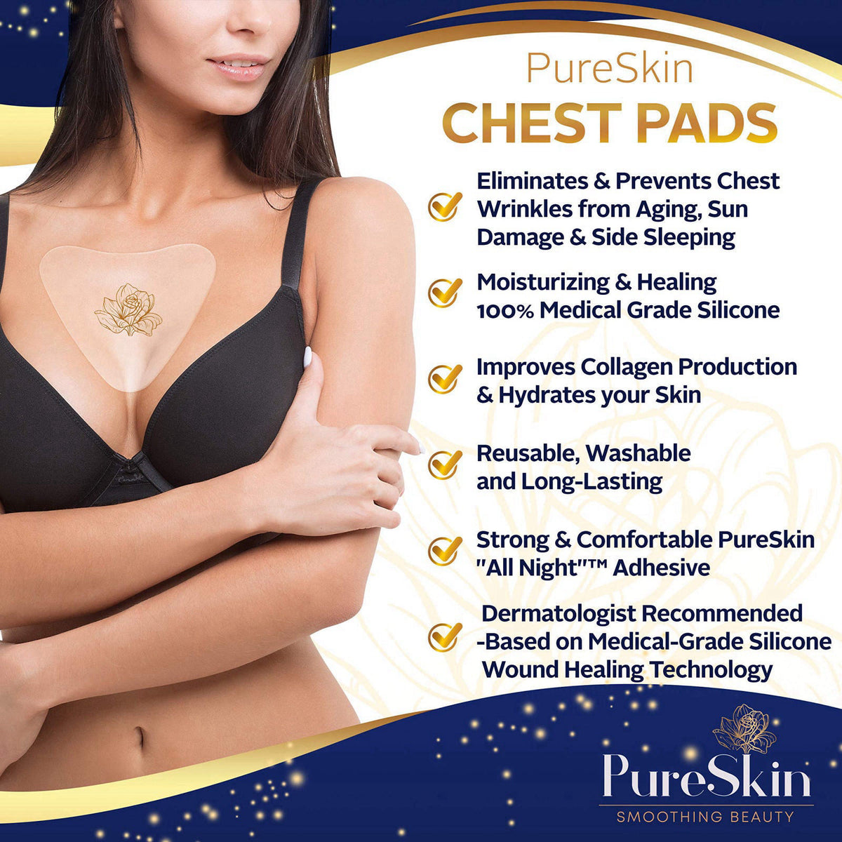 PureSkin SMOOTHING BEAUTY PureSkin Chest Wrinkle Patches – 4 Pack (60-Day Supply) – Silicone Chest Wrinkle Pads for Déco