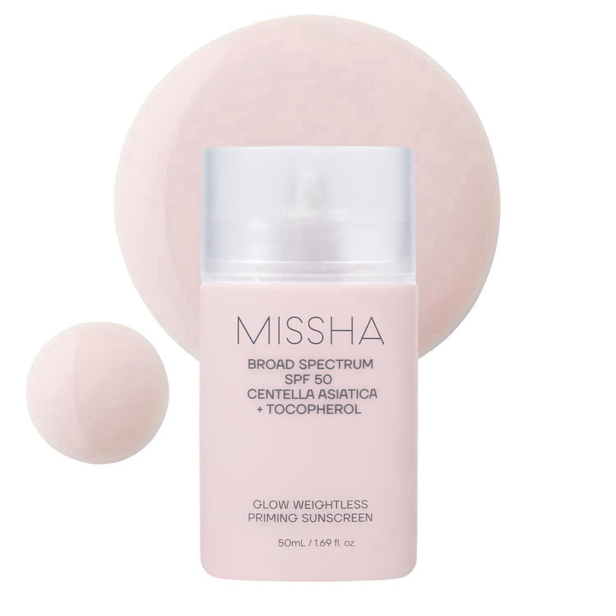 MISSHA Glow Weightless Priming Sunscreen SPF 50 Centella 1.69 oz – back view and specifications