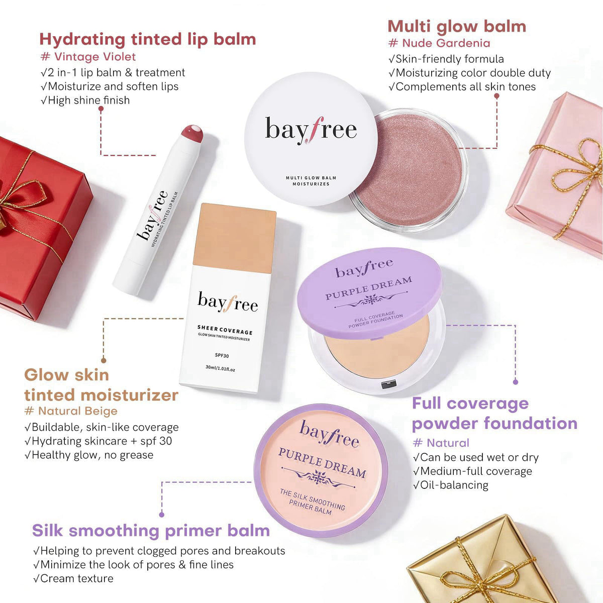 bayfree Multi Glow Balm & Original Kit Gifts Set, Cream Blush for Cheeks, Korean Makeup Set for Women & Beginners, Vegan