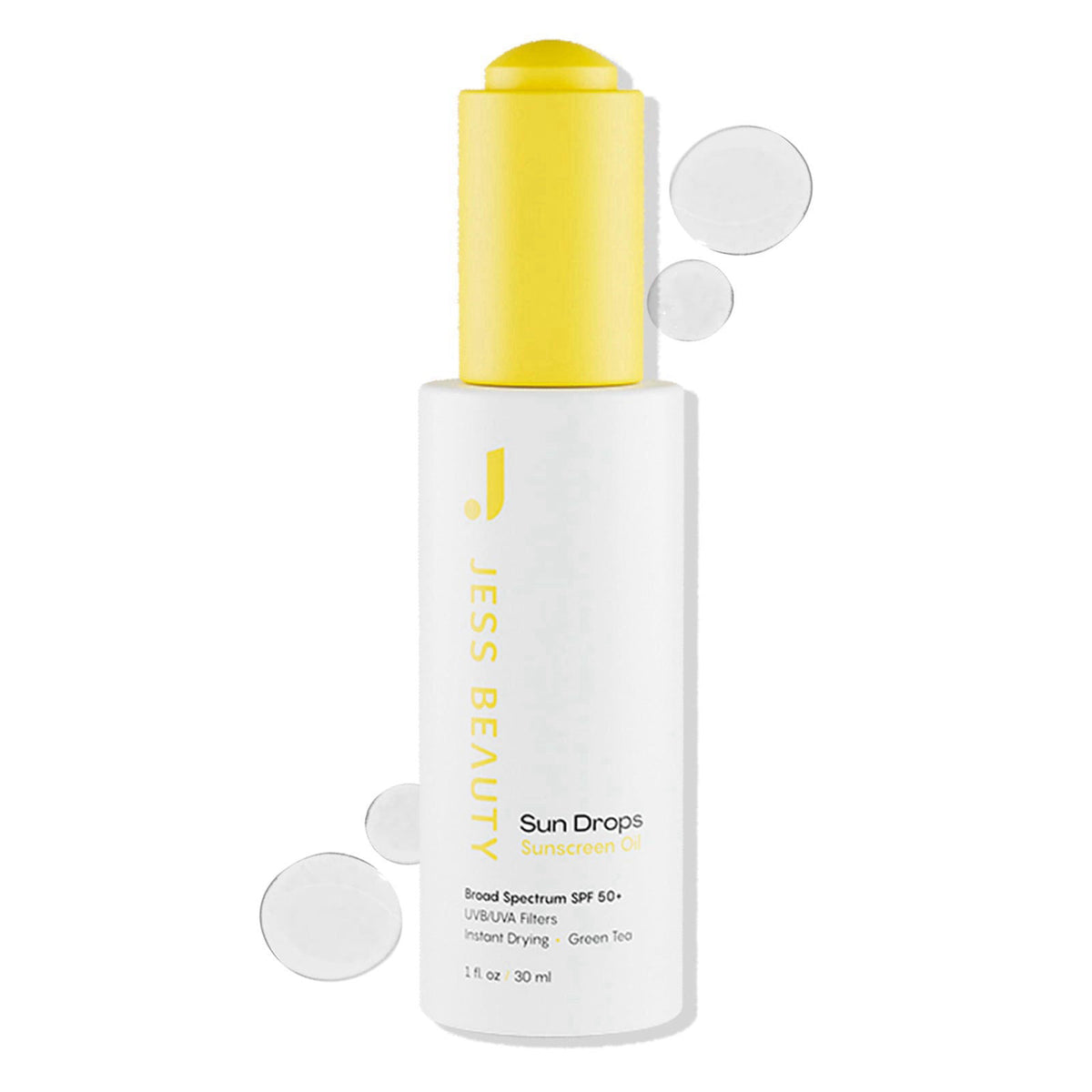 JESS BEAUTY | Sun Drops SPF 50 Sunscreen Oil | Lightweight Non-Greasy Face Sunscreen with Squalane, Baobab Oil & Green T