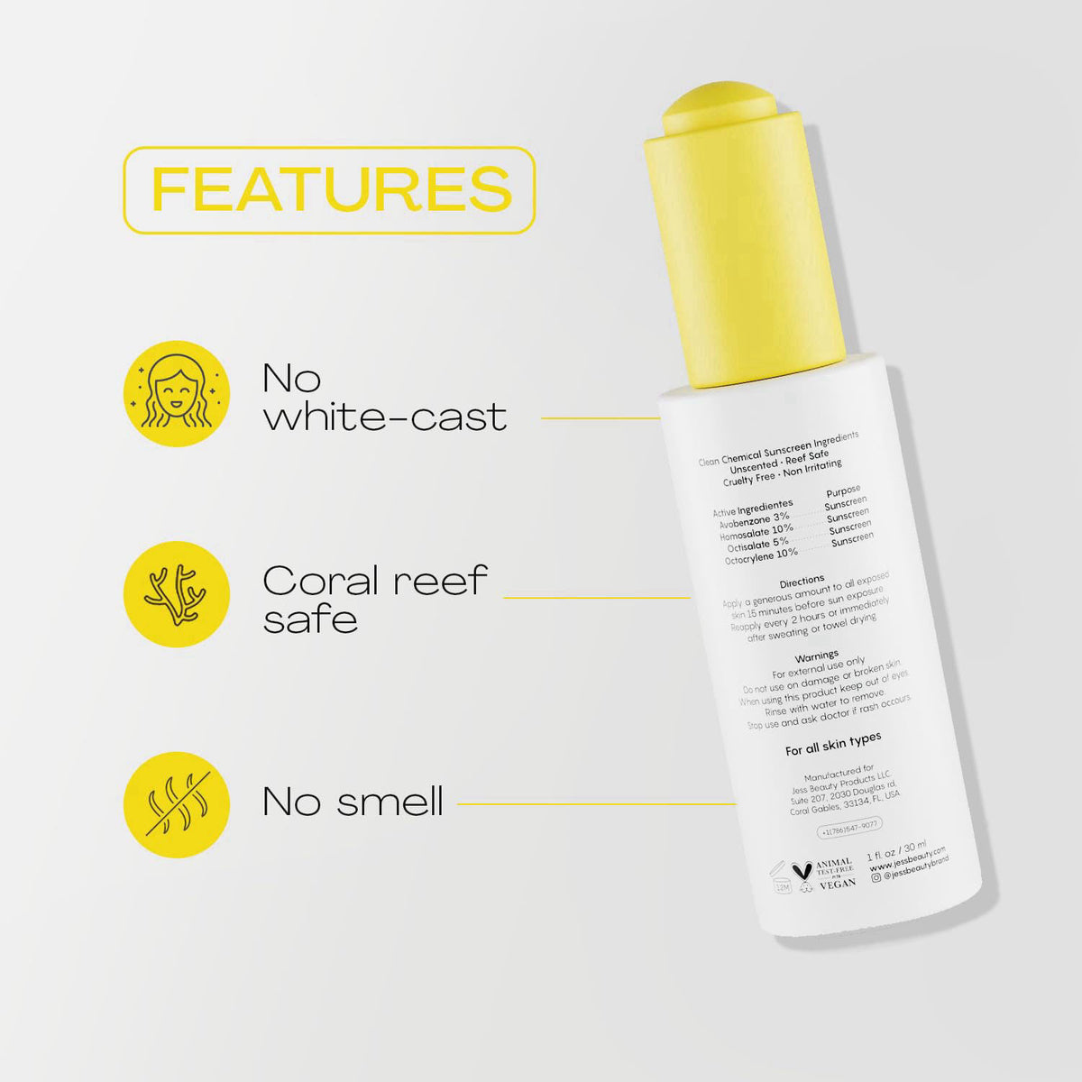 JESS BEAUTY | Sun Drops SPF 50 Sunscreen Oil | Lightweight Non-Greasy Face Sunscreen with Squalane, Baobab Oil & Green T