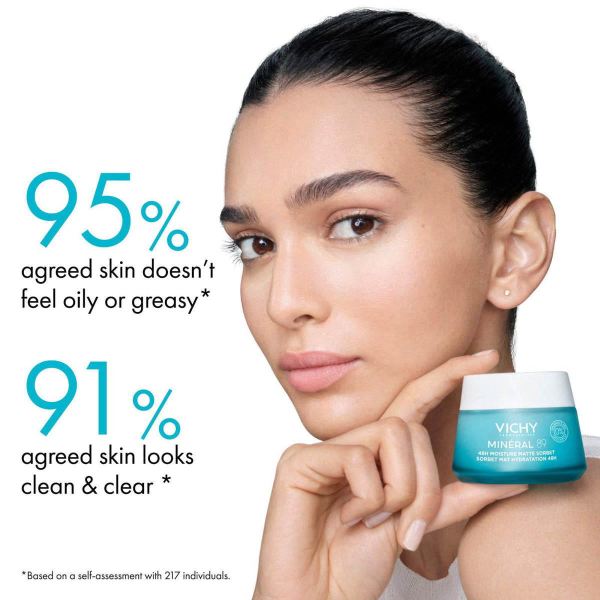 VICHY Minéral 89 Matte Sorbet Gel Face Moisturizer for Oily Skin 1.69oz – back view and specifications