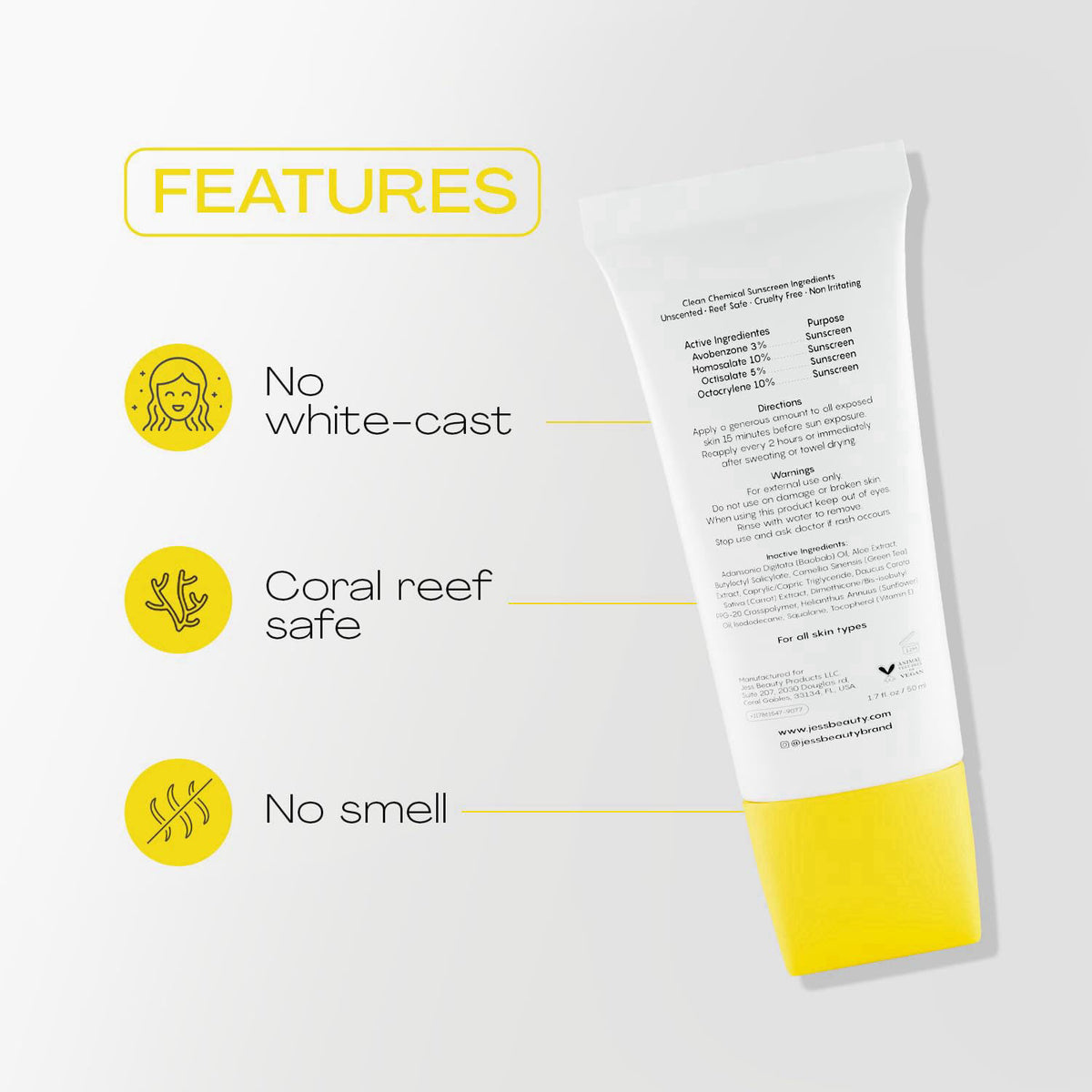 JESS BEAUTY | Let It Sun SPF 50 Gel Sunscreen | Lightweight Invisible Face Sunscreen with Green Tea, Aloe Vera & Squalan
