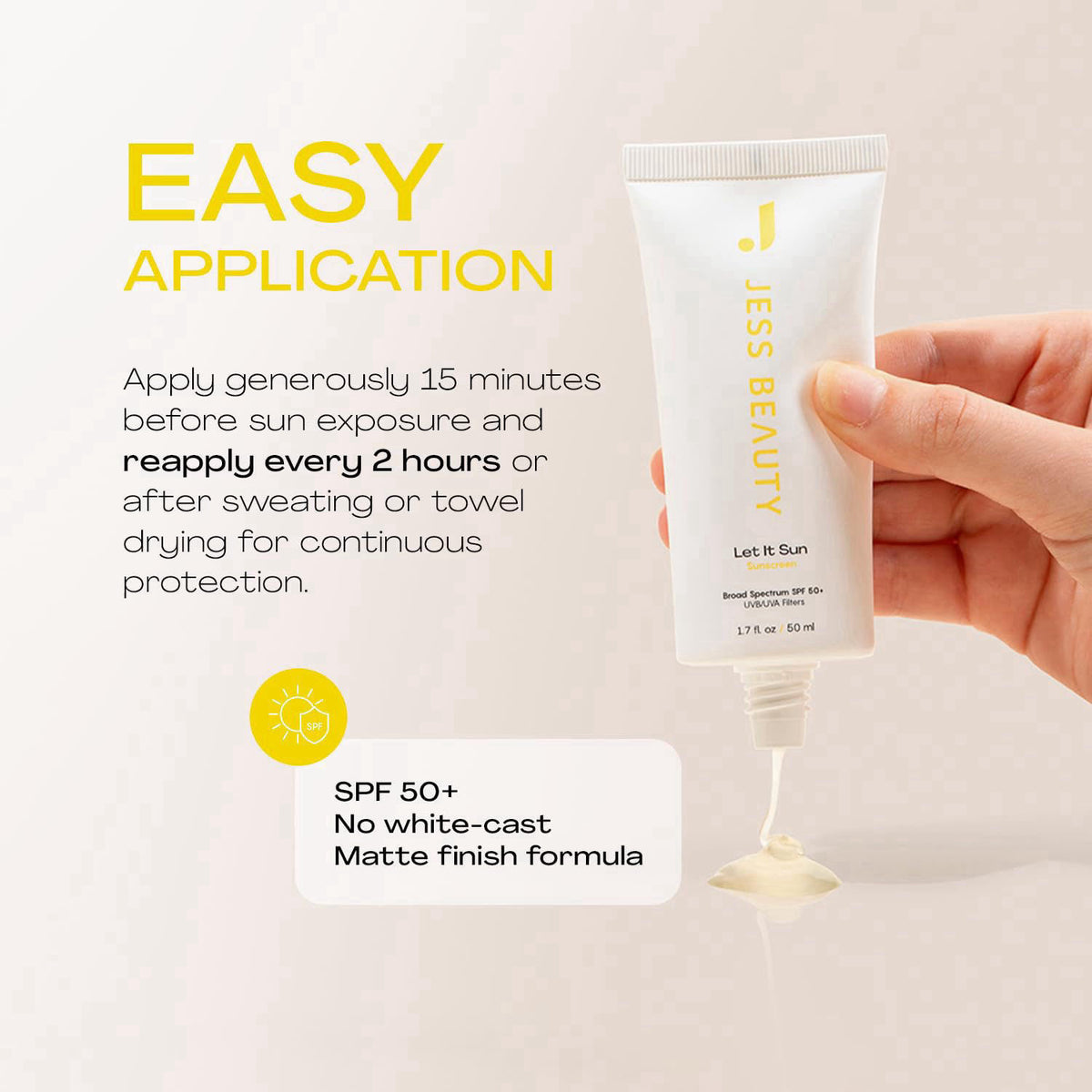 JESS BEAUTY | Let It Sun SPF 50 Gel Sunscreen | Lightweight Invisible Face Sunscreen with Green Tea, Aloe Vera & Squalan