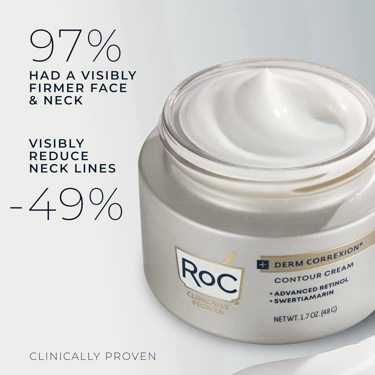 RoC Derm Correxion Neck Cream, Retinol + Hyaluronic Acid, Firming, 1.7 oz – back view and specifications