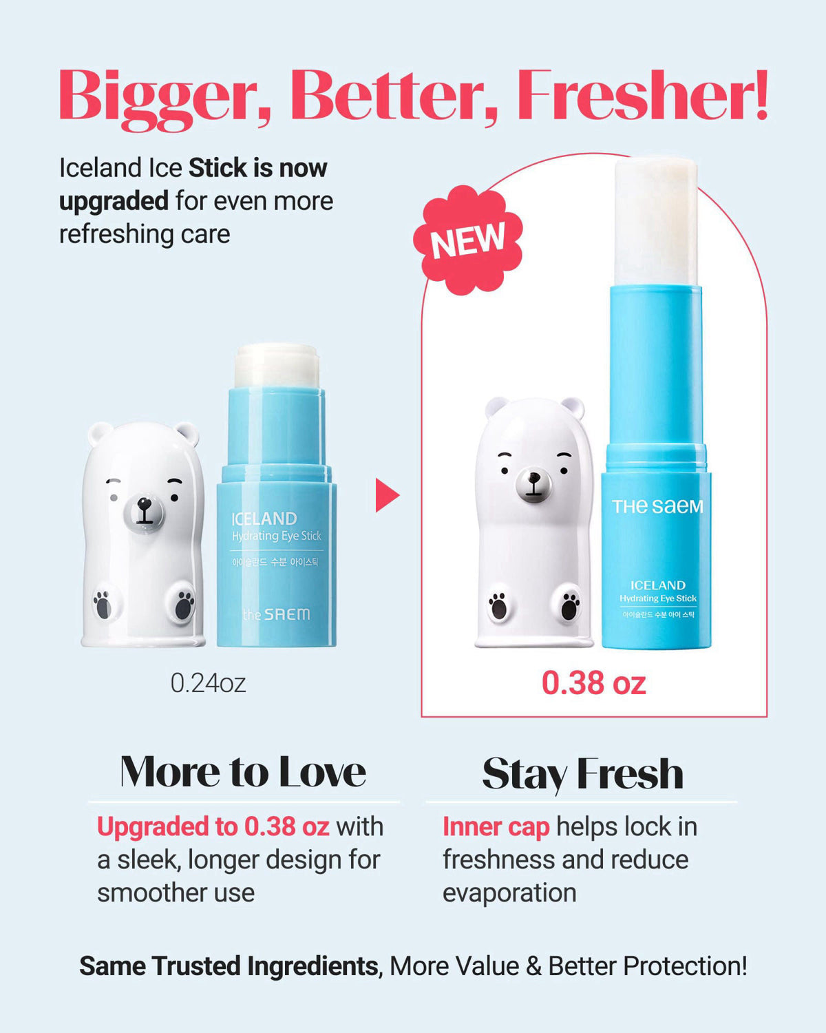 THESAEM Iceland Hydrating Eye Stick Bundle - 2 Pack (Hydrating + Collagen) - Cooling Under Eye Balm with Niacinamide for
