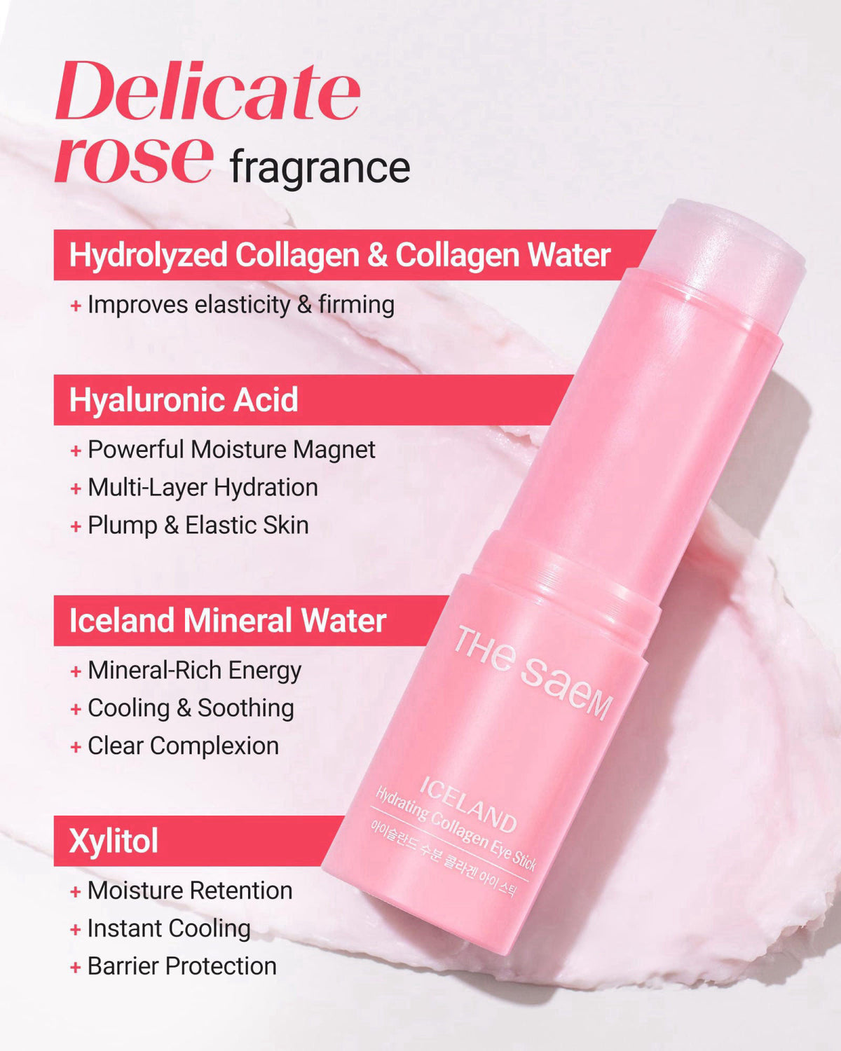 THESAEM Iceland Hydrating Eye Stick Bundle - 2 Pack (Hydrating + Collagen) - Cooling Under Eye Balm with Niacinamide for