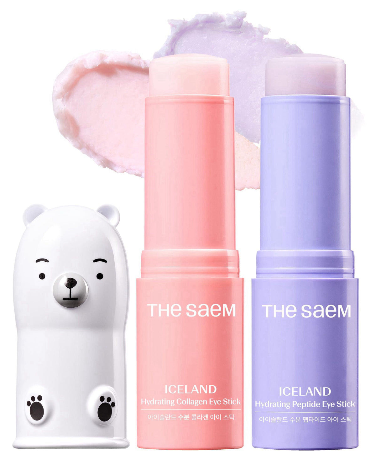 THESAEM Iceland Hydrating Eye Stick Bundle - 2 Pack (Hydrating + Collagen) - Cooling Under Eye Balm with Niacinamide for