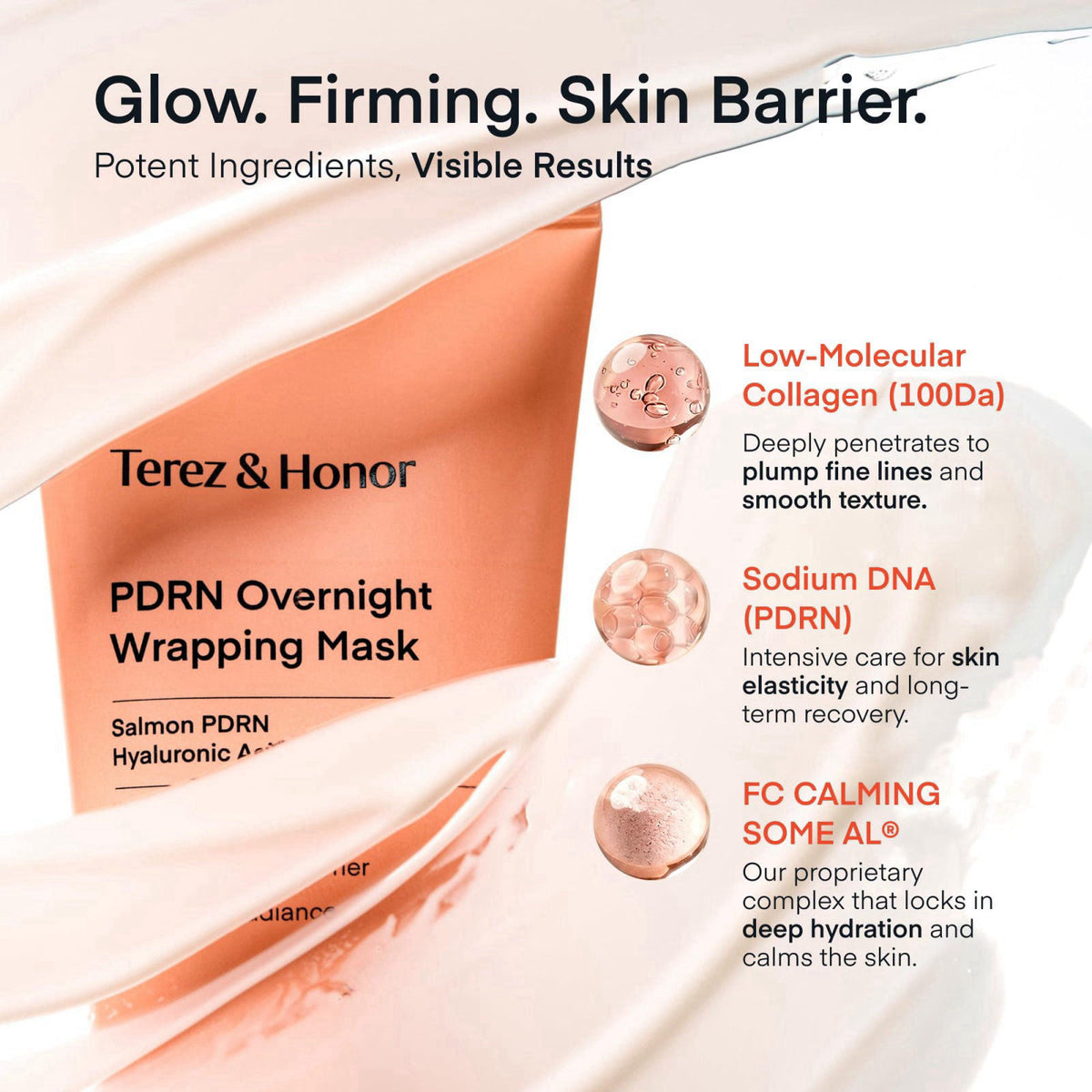 TEREZ & HONOR PDRN Overnight Wrapping Peel Off Facial Mask: Hydration & Skin Support, Salmon PDRN & Hyaluronic Acid Comp