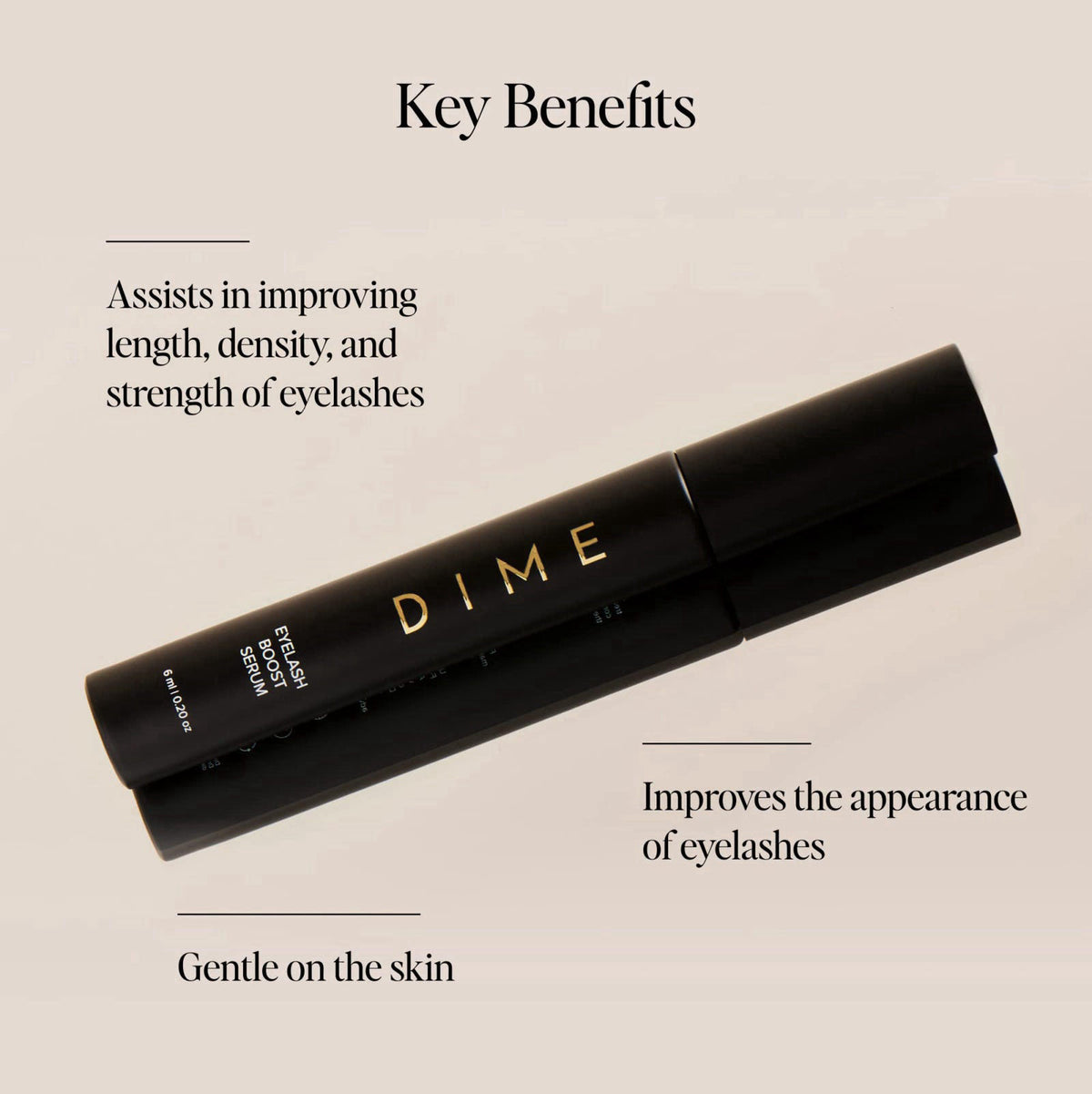 DIME Beauty Eyelash Boost Serum - Lash Growth, 0.20 oz – close-up detail in Grayscale