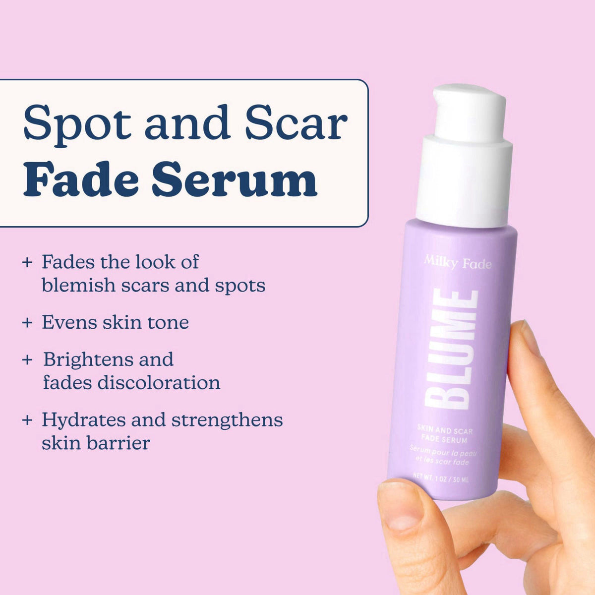 Blume Milky Fade Vitamin C Serum for Face - Dark Spot Corrector with Niacinamide, Hyaluronic Acid & Vitamin E - Helps to