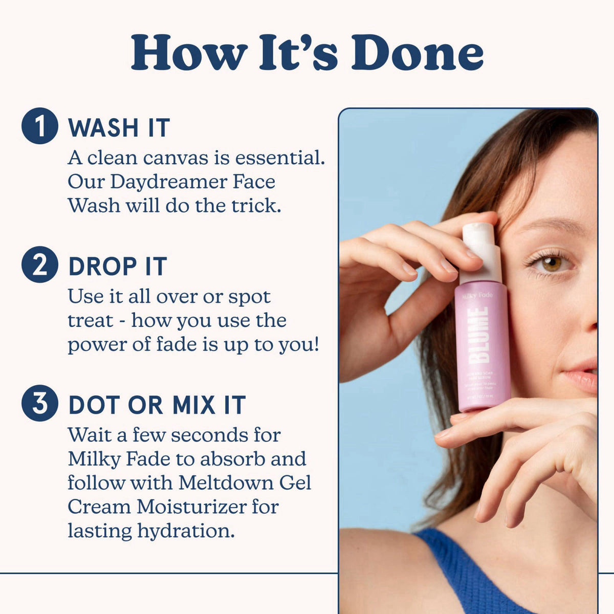 Blume Milky Fade Vitamin C Serum for Face - Dark Spot Corrector with Niacinamide, Hyaluronic Acid & Vitamin E - Helps to