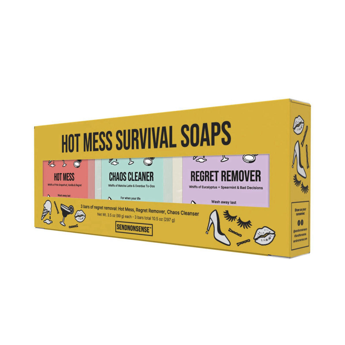 SendNonsense Hot Mess Survival Soap Gift Set (3-Pack) – Funny Gag Gift for Mom, Friends & Coworkers, Novelty Soaps, Regr