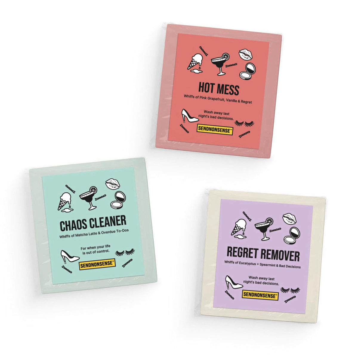 SendNonsense Hot Mess Survival Soap Gift Set (3-Pack) – Funny Gag Gift for Mom, Friends & Coworkers, Novelty Soaps, Regr