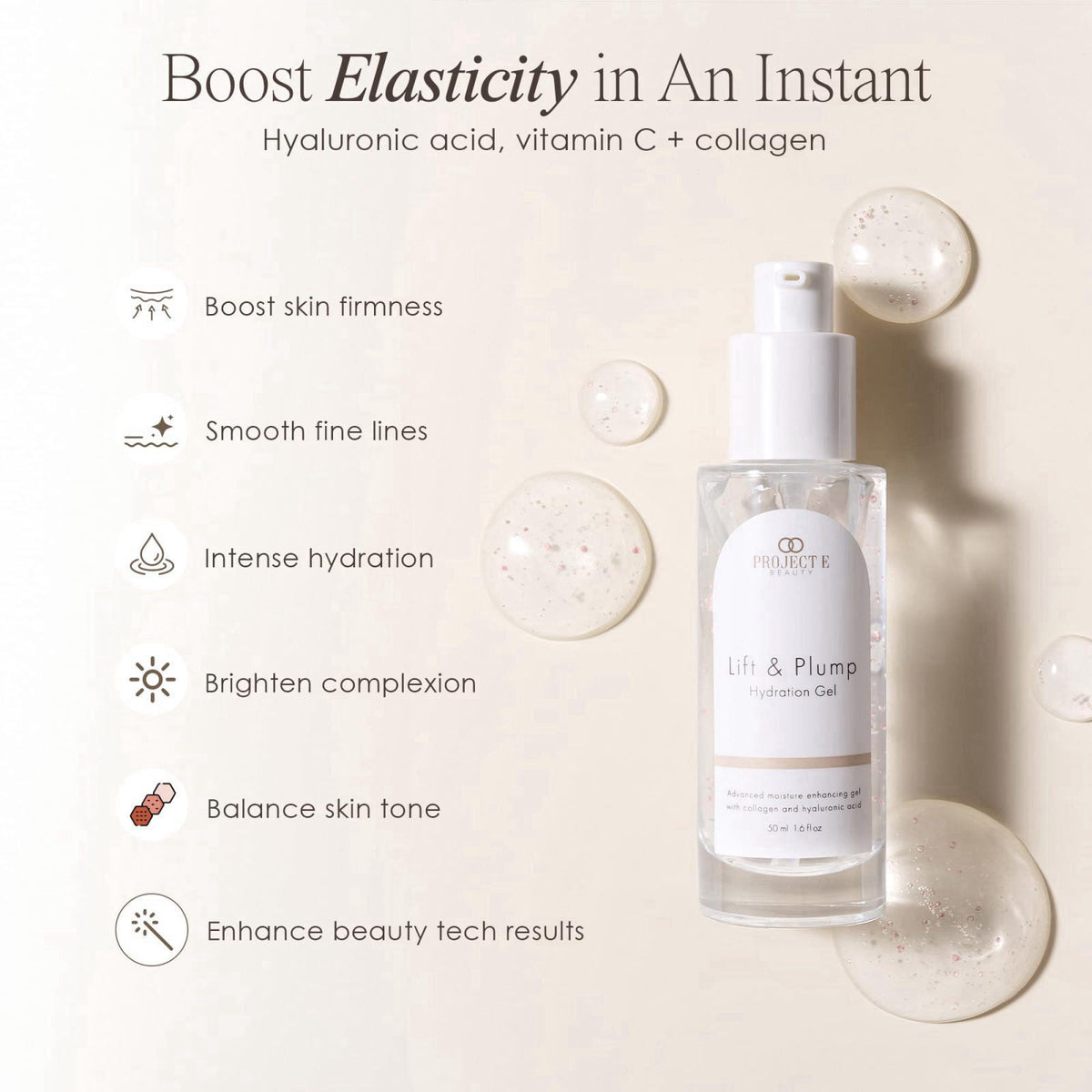 Lift & Plump Hydration Gel by Project E Beauty | 24-Hour Hydration | Anti-Aging Pore Tightening Treatment | Hydrating & 